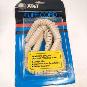 New AT&T Tuff Cord phone Long Ivory Handset 25' 25 Feet off white 1984 Vintage